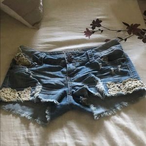 Cute Distressed Jean Shorts with Crochet Details